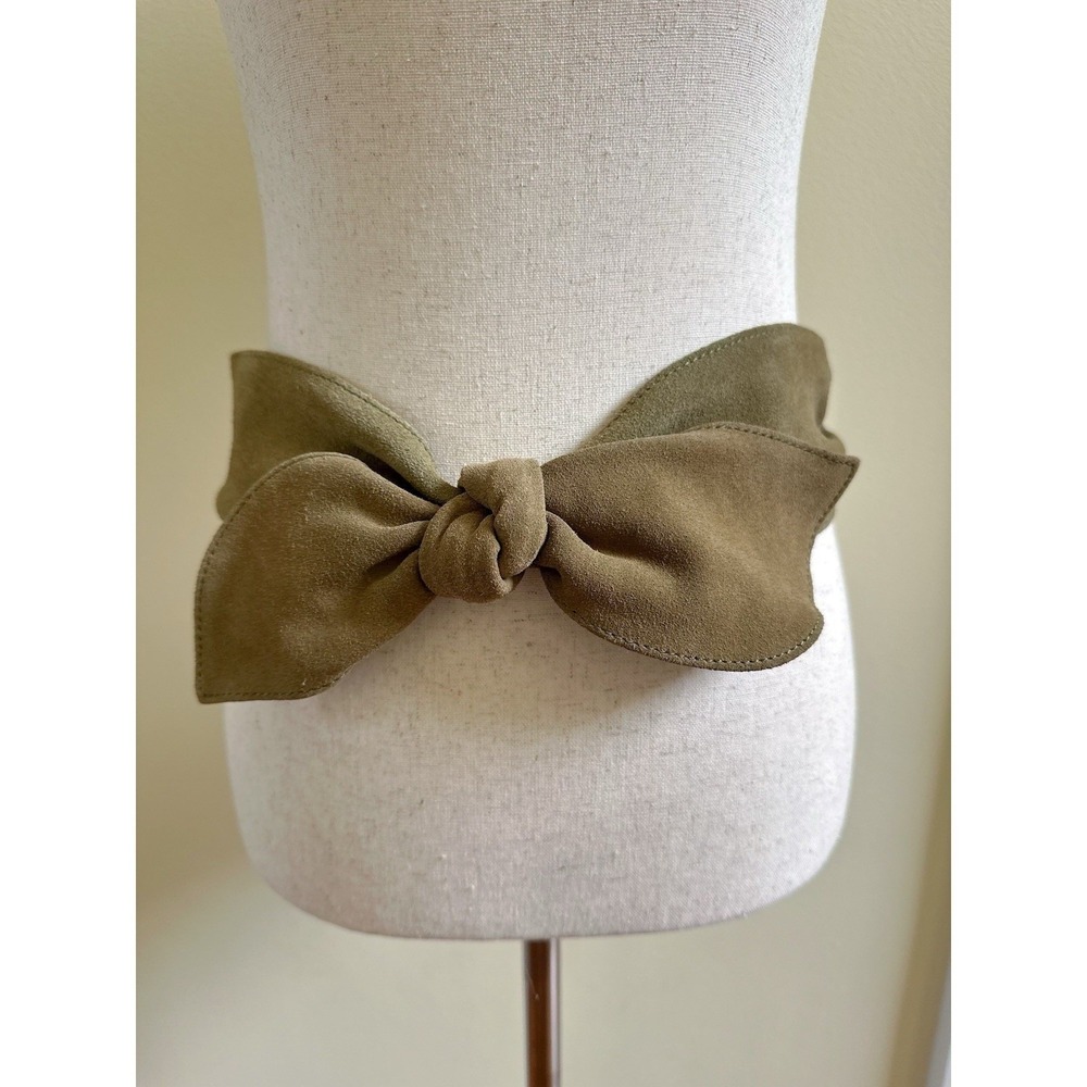 Anthropologie Karine Bow Waist Belt Size M Suede Olive Green
